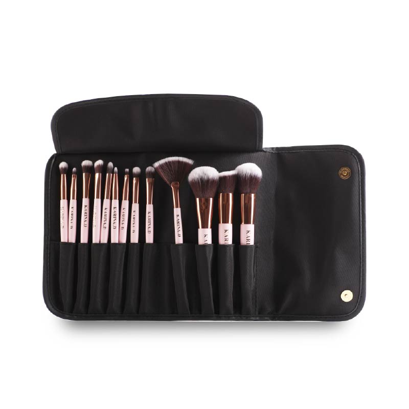 مجموعة فرش مكياج باللون الذهبي الوردي + حقيبة فرش